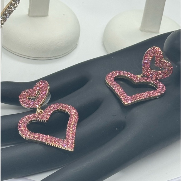 Open Heart Drop Dangle Earrings Made w/ Swarovski Crystal Gold Overlay - Picture 11 of 16